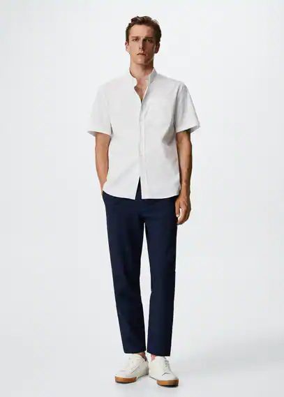 Short sleeved cotton shirt white - Man - XS - MANGO MAN