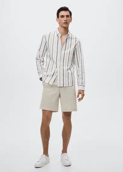 Striped seersucker shirt white - Man - S - MANGO MAN