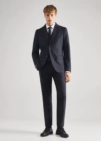 Slim fit check suit trousers dark navy - Man - 29 - MANGO MAN