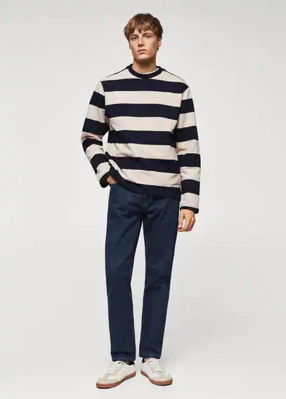 Striped cotton-blend sweatshirt navy - Man - XS - MANGO MAN