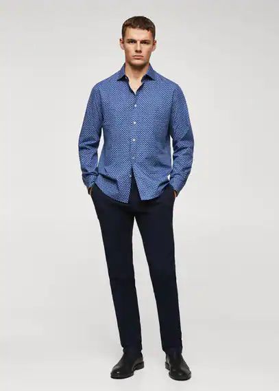 Slim-fit printed cotton shirt blue - Man - S - MANGO MAN
