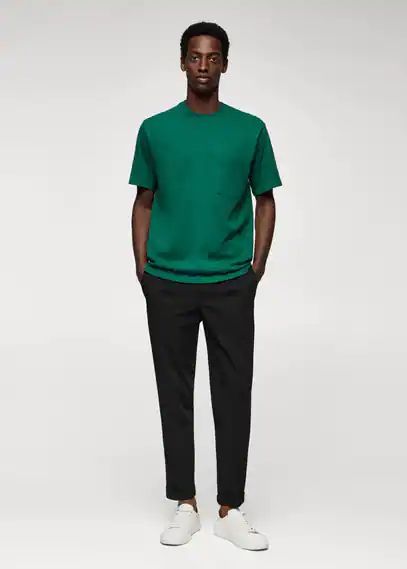 Pocket cotton T-shirt dark green - Man - XS - MANGO MAN
