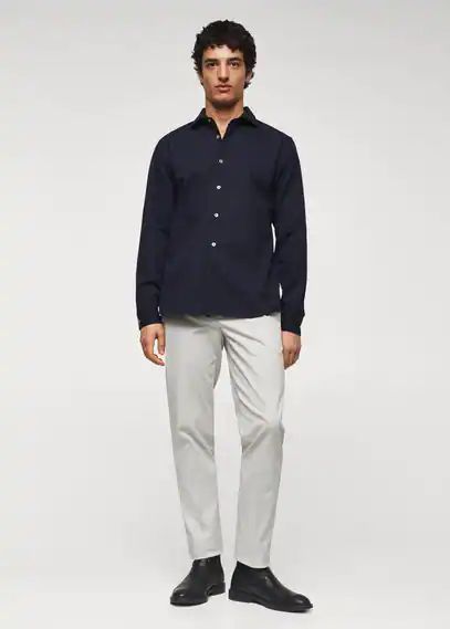 Slim-fit cotton structured shirt navy - Man - XS - MANGO MAN