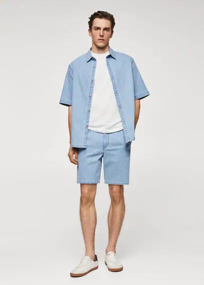 Striped denim shorts medium blue - Man - 32 - MANGO MAN