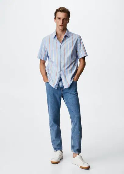 Striped cotton shirt blue - Man - XS - MANGO MAN