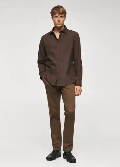 Slim-fit textured cotton shirt medium brown - Man - S - MANGO MAN