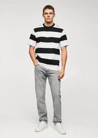 Striped cotton T-shirt black - Man - XS - MANGO MAN