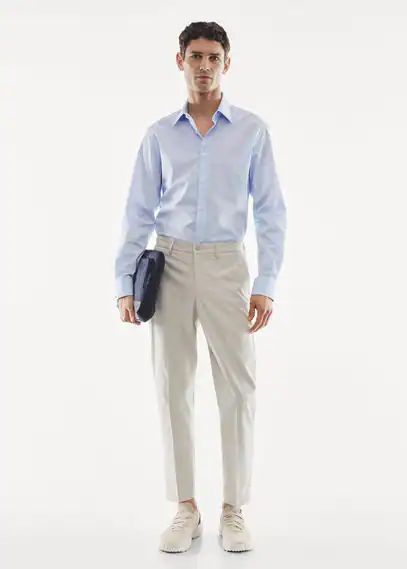 Slim fit printed cotton shirt sky blue - Man - XS - MANGO MAN