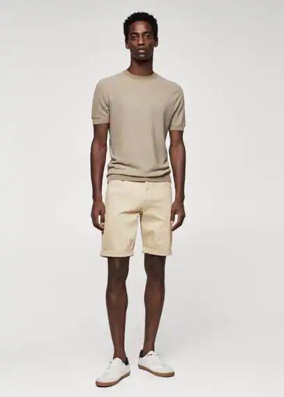 Slim-fit denim bermuda shorts beige - Man - 30 - MANGO MAN