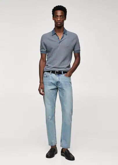 Patterned cotton polo shirt china blue - Man - S - MANGO MAN