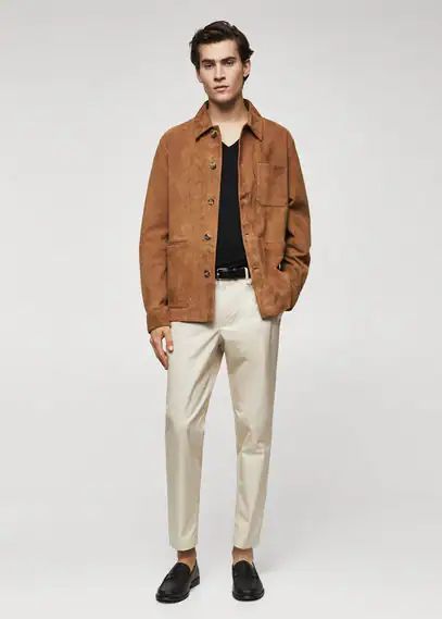 Suede overshirt with pockets medium brown - Man - S - MANGO MAN