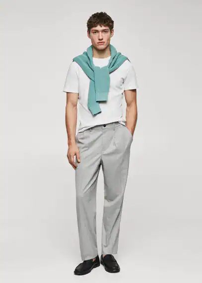 Tapered-fit cotton trousers light heather grey - Man - 30 - MANGO MAN