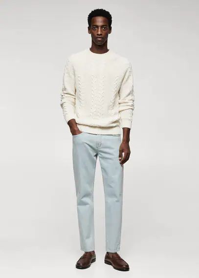 Braided cotton sweater off white - Man - M - MANGO MAN