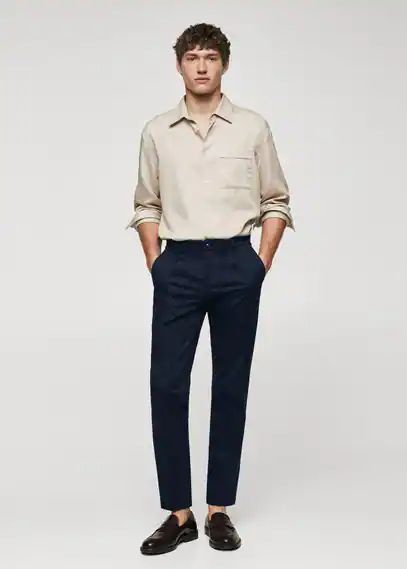 Slim-fit cotton trousers navy - Man - 30 - MANGO MAN