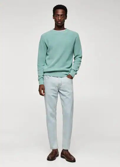 Structured cotton sweater turquoise - Man - M - MANGO MAN