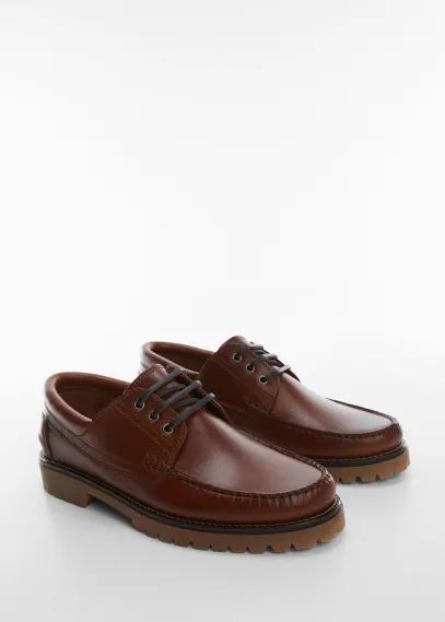 Leather boat shoes brown - Man - 5½ - MANGO MAN