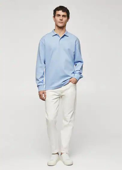 Long sleeves cotton polo sky blue - Man - XS - MANGO MAN