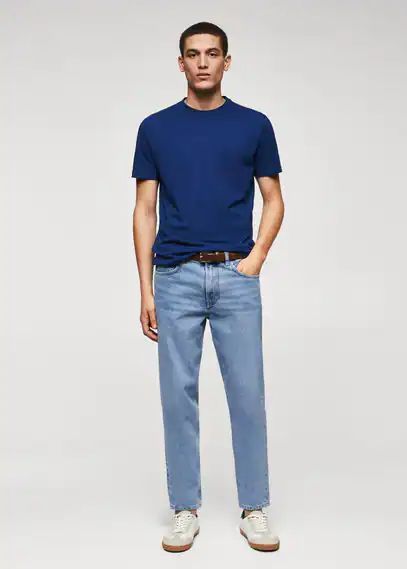 Sustainable cotton basic T-shirt indigo blue - Man - XS - MANGO MAN