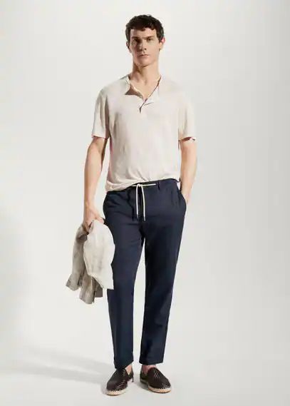 Slim-fit trousers with drawstring navy - Man - 30 - MANGO MAN