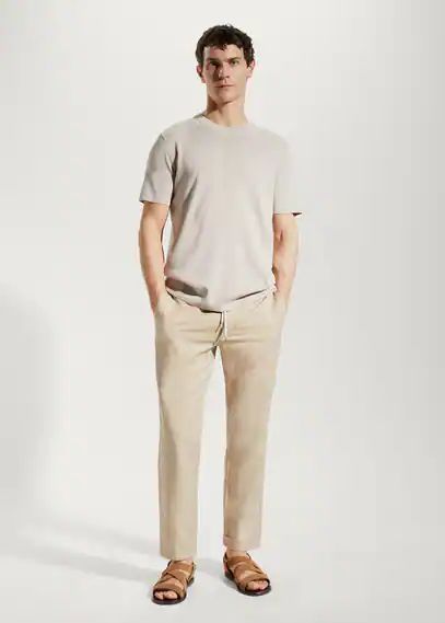 Slim-fit trousers with drawstring beige - Man - 30 - MANGO MAN