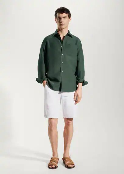 Regular-fit linen lyocell shirt green - Man - S - MANGO MAN
