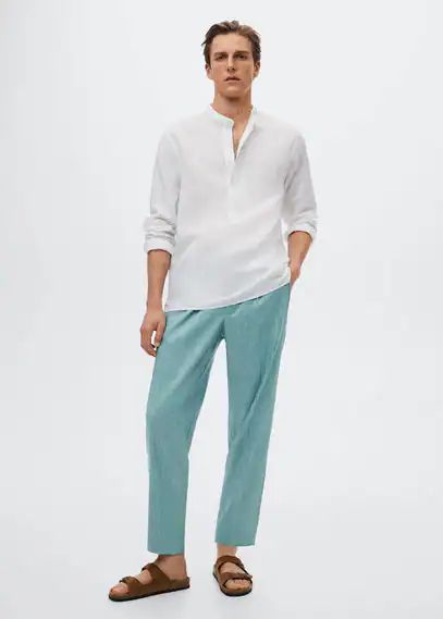 Pleated linen trousers blue - Man - 36 - MANGO MAN
