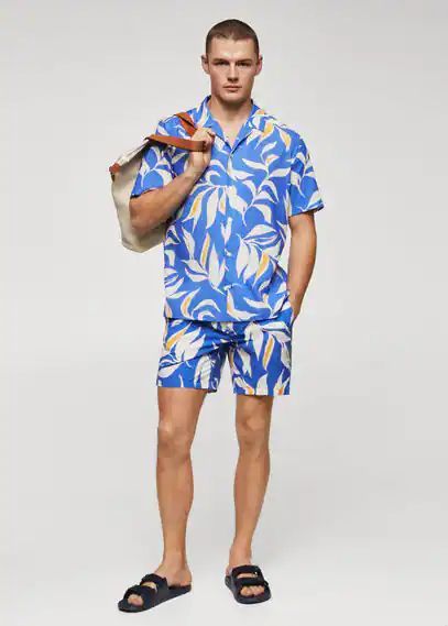 Hawaiian print cotton shirt vibrant blue - Man - S - MANGO MAN