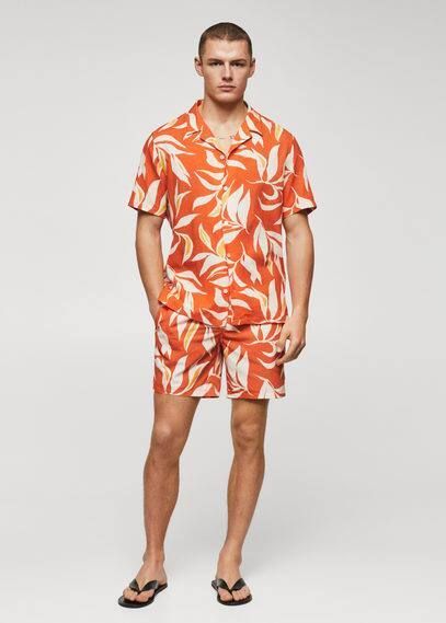 Hawaiian print cotton shirt orange - Man - S - MANGO MAN