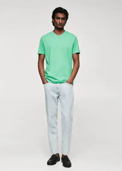 100% cotton v-neck t-shirt emerald green - Man - XS - MANGO MAN