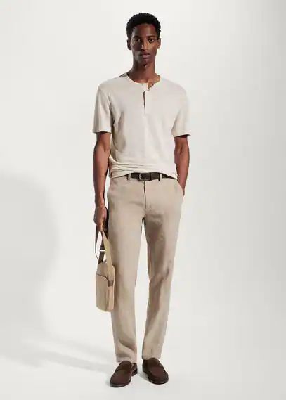 Slim fit 100% linen trousers tobacco brown - Man - 30 - MANGO MAN