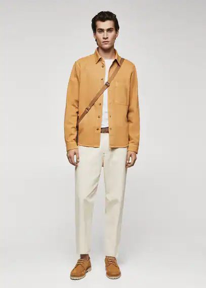 Linen-cotton blend overshirt curry - Man - S - MANGO MAN