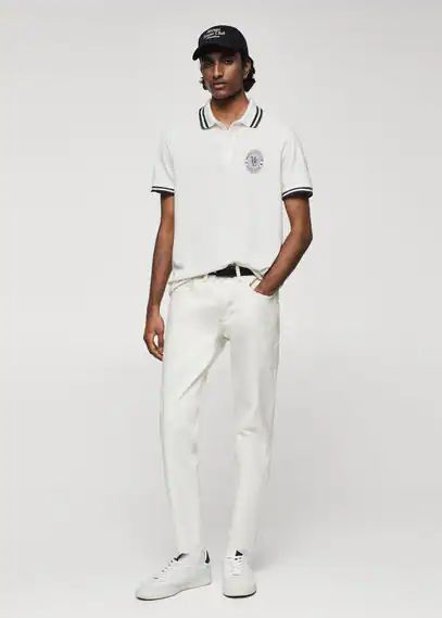 Printed cotton piqué polo shirt white - Man - XS - MANGO MAN