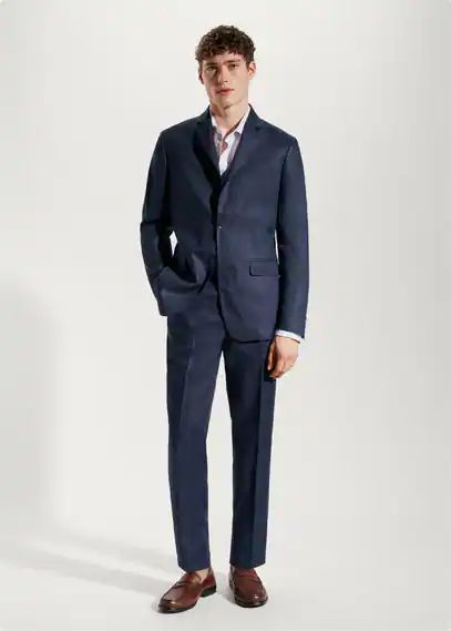 100% linen suit trousers navy - Man - 29 - MANGO MAN