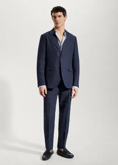 100% linen suit trousers navy - Man - 29 - MANGO MAN
