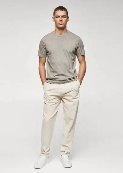 Sustainable cotton basic T-shirt medium heather grey - Man - XS - MANGO MAN
