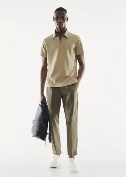 Zip cotton polo shirt beige - Man - XS - MANGO MAN