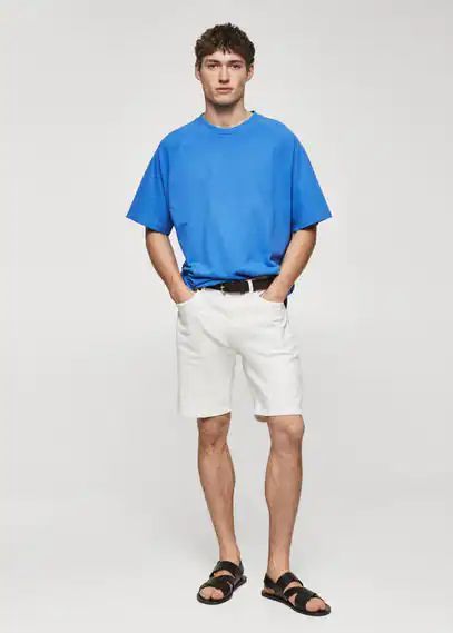 Textured cotton T-shirt sky blue - Man - XS - MANGO MAN