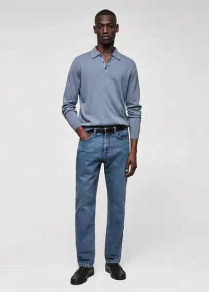 Long-sleeved cotton jersey polo shirt china blue - Man - S - MANGO MAN