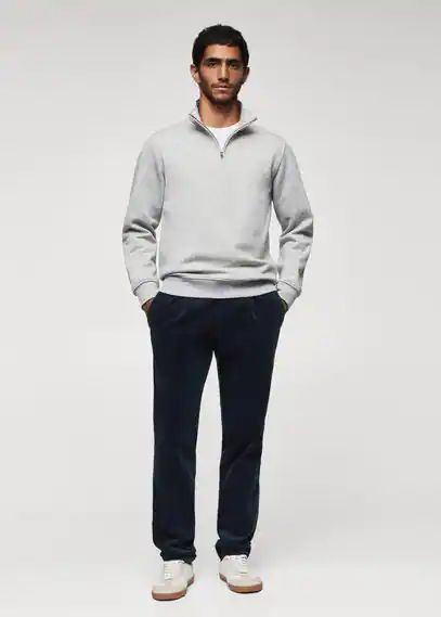 Cotton sweatshirt with zip neck light heather grey - Man - XS - MANGO MAN