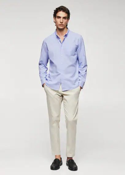Regular fit Oxford cotton shirt sky blue - Man - XS - MANGO MAN