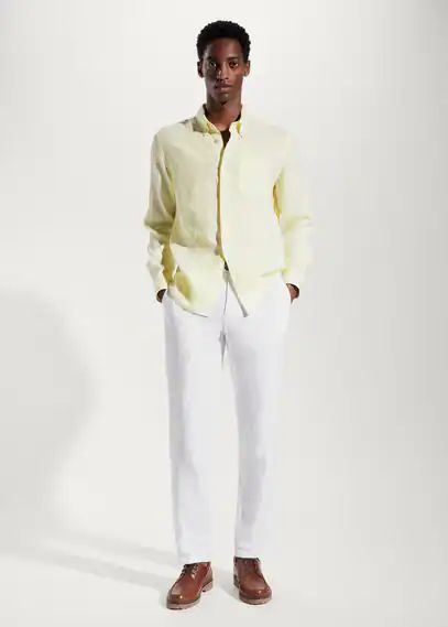 100% linen slim-fit shirt yellow - Man - XS - MANGO MAN