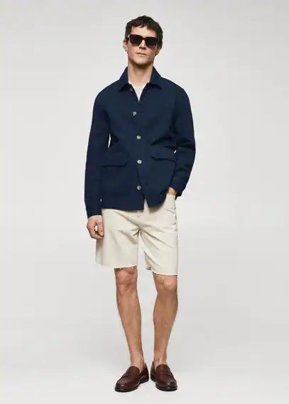 100% cotton overshirt with pockets navy - Man - M - MANGO MAN