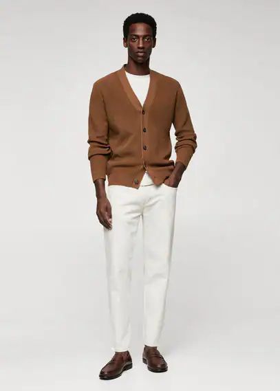 Structured cotton cardigan brown - Man - M - MANGO MAN