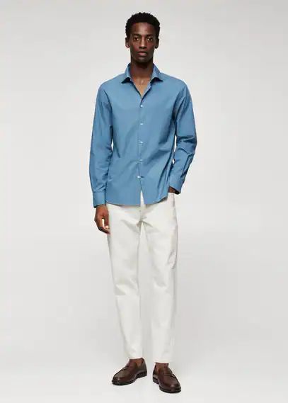 Slim fit cotton shirt blue - Man - S - MANGO MAN