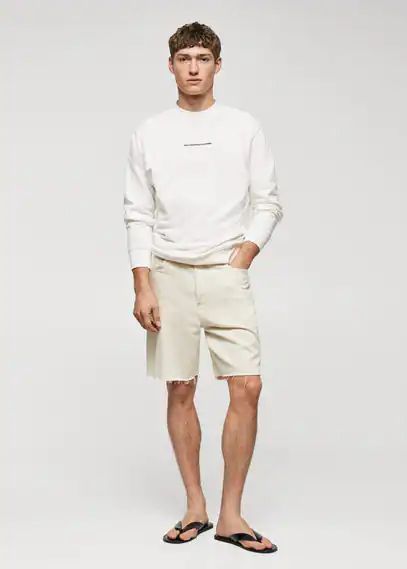 Cotton-blend printed sweatshirt off white - Man - XS - MANGO MAN