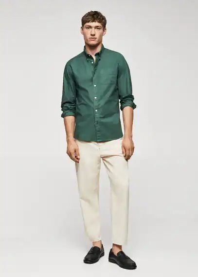 Regular fit Oxford cotton shirt green - Man - XS - MANGO MAN