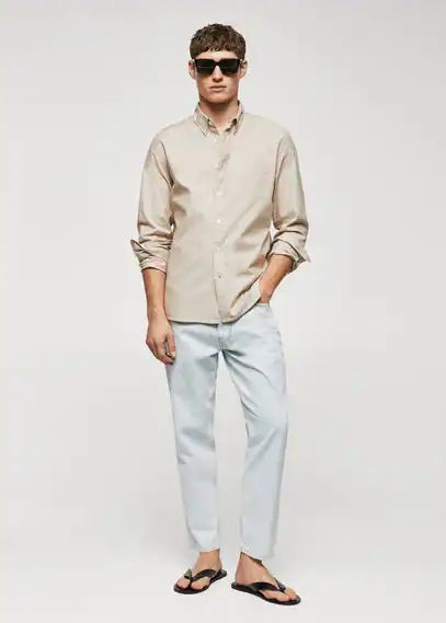 Regular fit Oxford cotton shirt beige - Man - XS - MANGO MAN