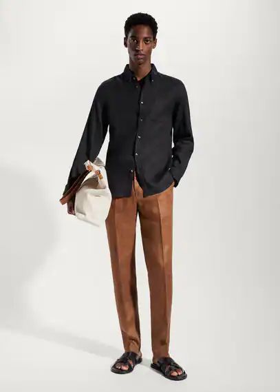 100% linen slim-fit shirt black - Man - S - MANGO MAN