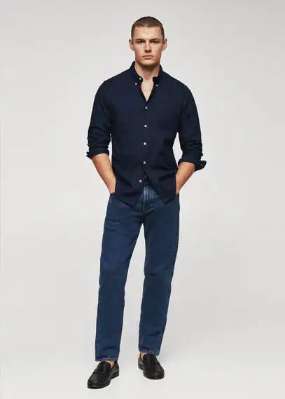 Regular fit Oxford cotton shirt navy - Man - XS - MANGO MAN