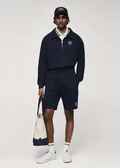 Cotton shorts with drawstring dark navy - Man - XS - MANGO MAN